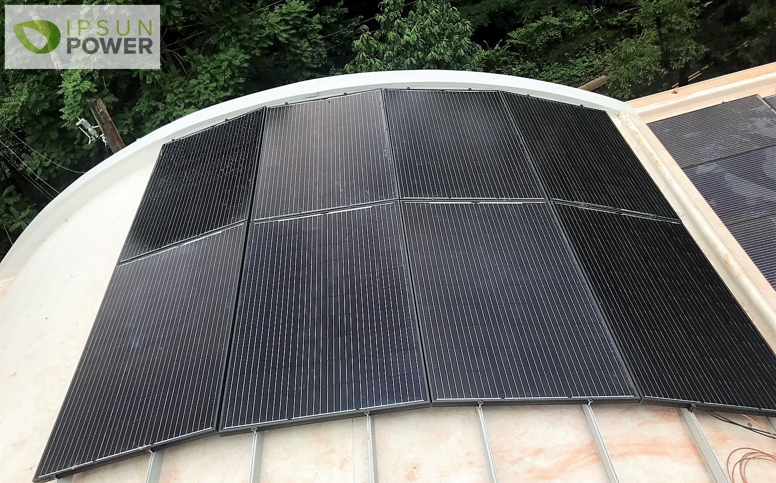 Solar panels on a curved roof